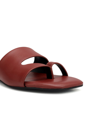 Burgundy Leather Open Toe Flats