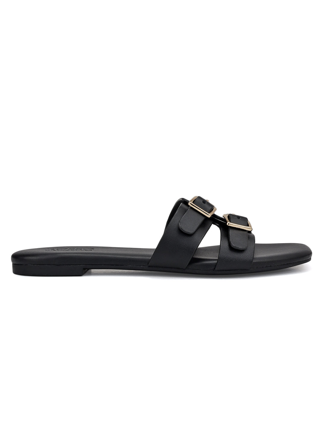 Black Double Buckle Flats