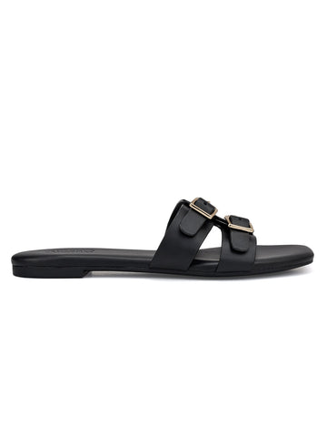 Black Double Buckle Flats