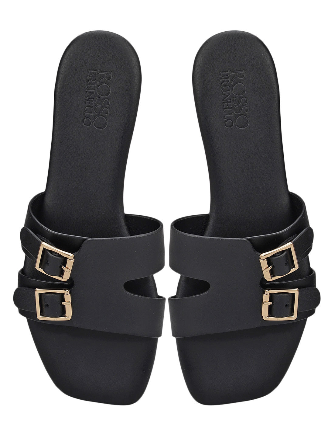 Black Double Buckle Flats