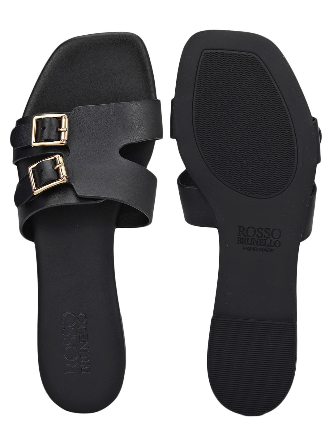 Black Double Buckle Flats