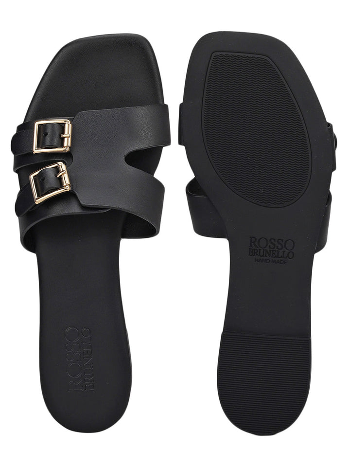 Black Double Buckle Flats