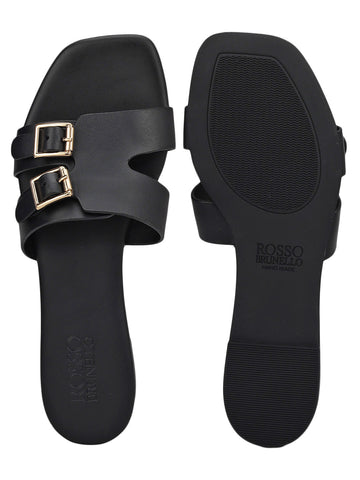 Black Double Buckle Flats