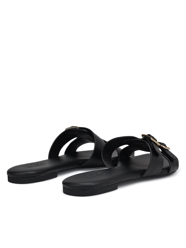 Black Double Buckle Flats