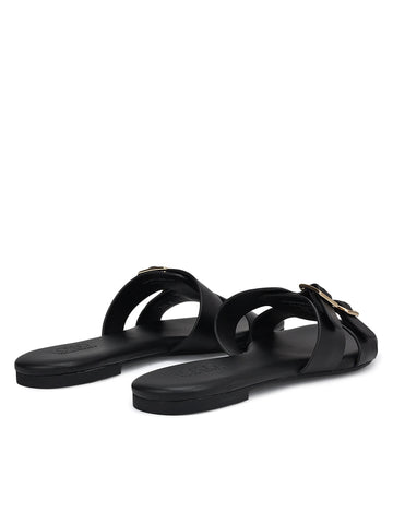 Black Double Buckle Flats