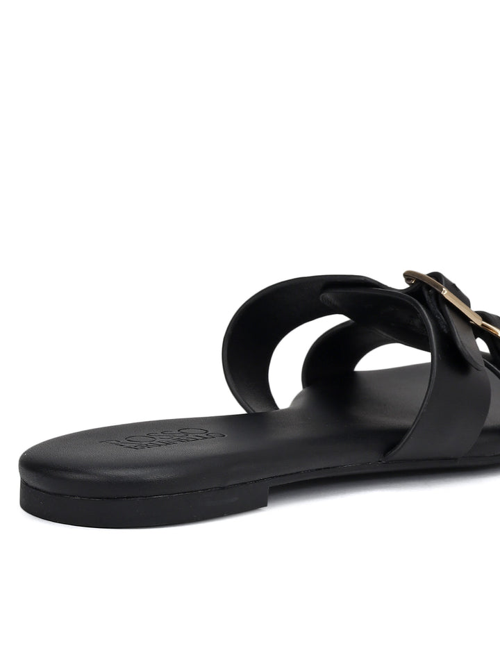 Black Double Buckle Flats