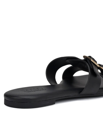 Black Double Buckle Flats
