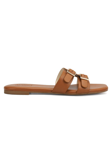 Tan Double Buckle Flats