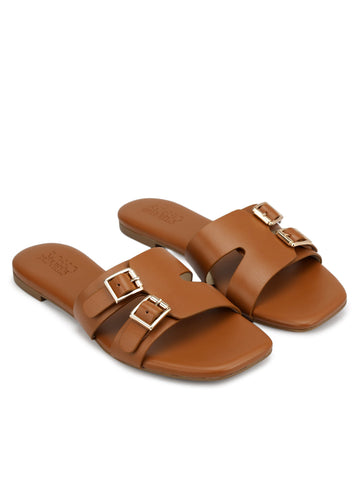 Tan Double Buckle Flats