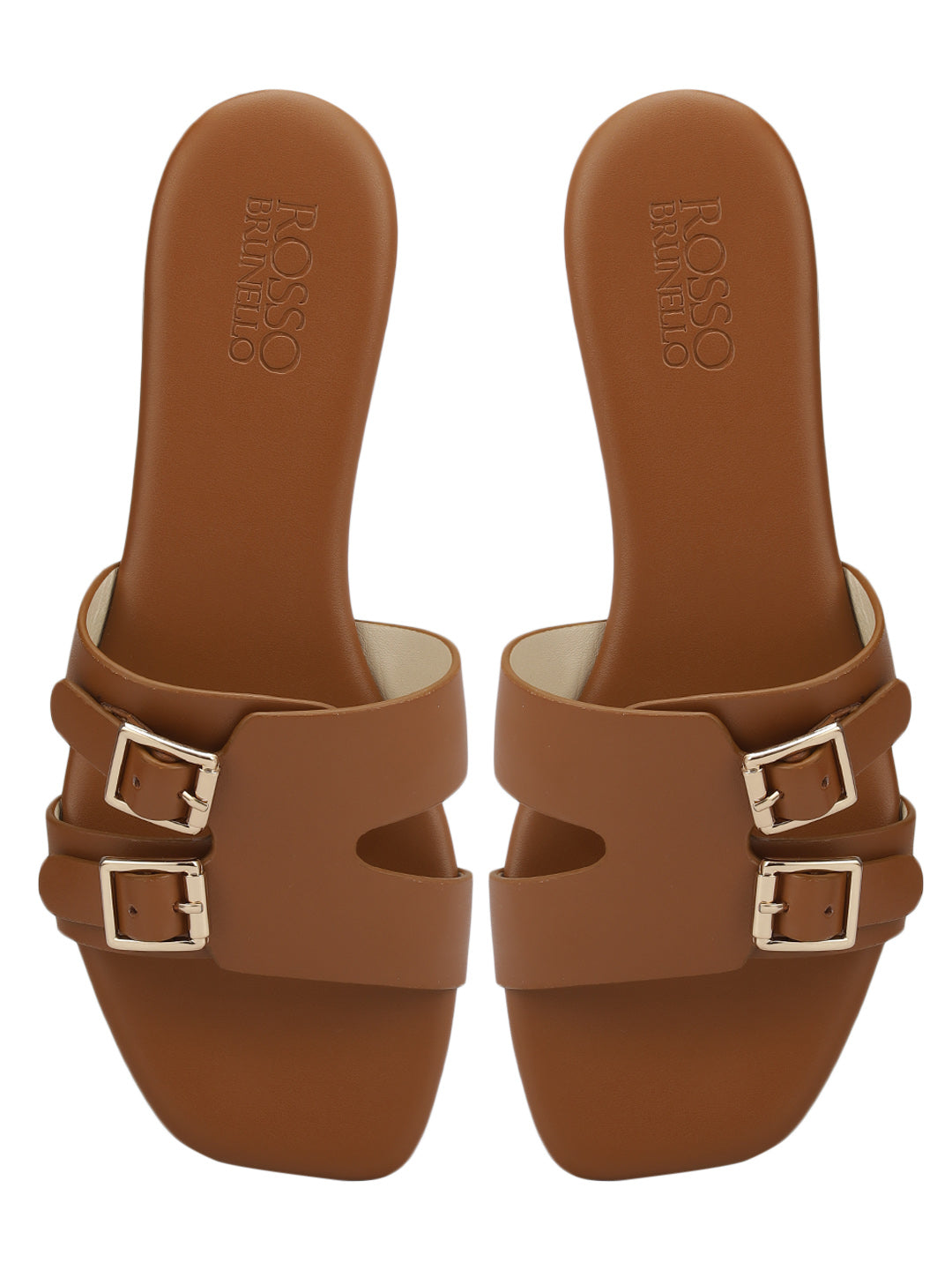Tan Double Buckle Flats