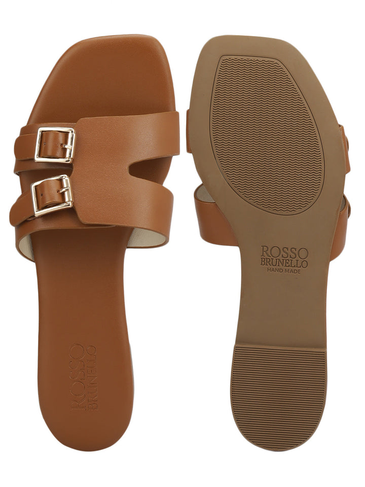 Tan Double Buckle Flats