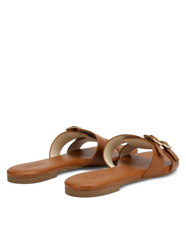 Tan Double Buckle Flats