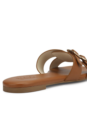 Tan Double Buckle Flats