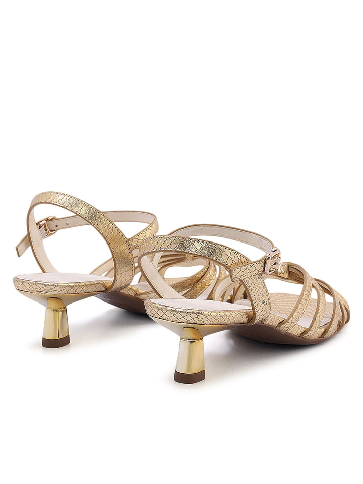 Gold Strappy Kitten Heels