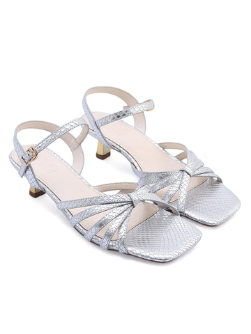 Silver Strappy Kitten Heels