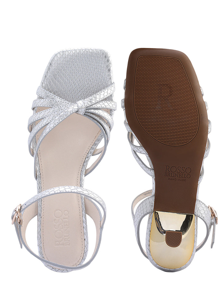 Silver Strappy Kitten Heels