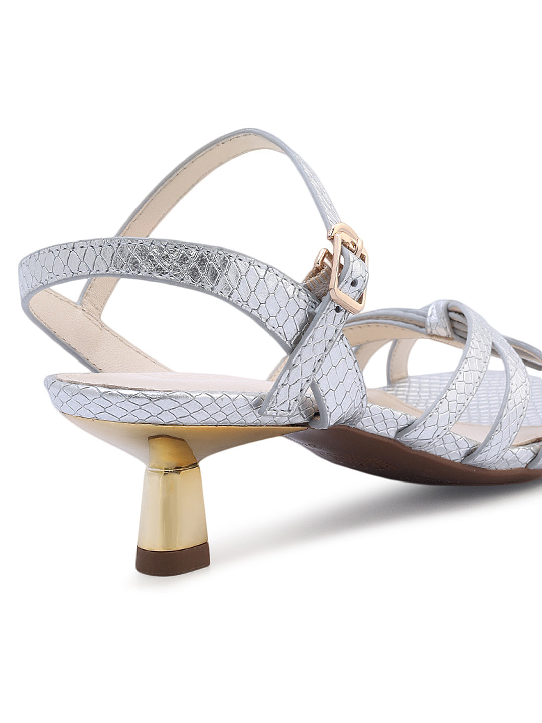 Silver Strappy Kitten Heels