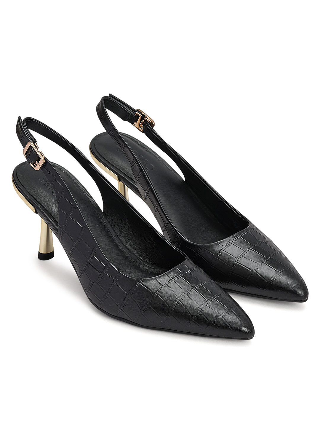 Black Croco Textured Slingback Heels