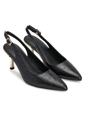 Black Croco Textured Slingback Heels