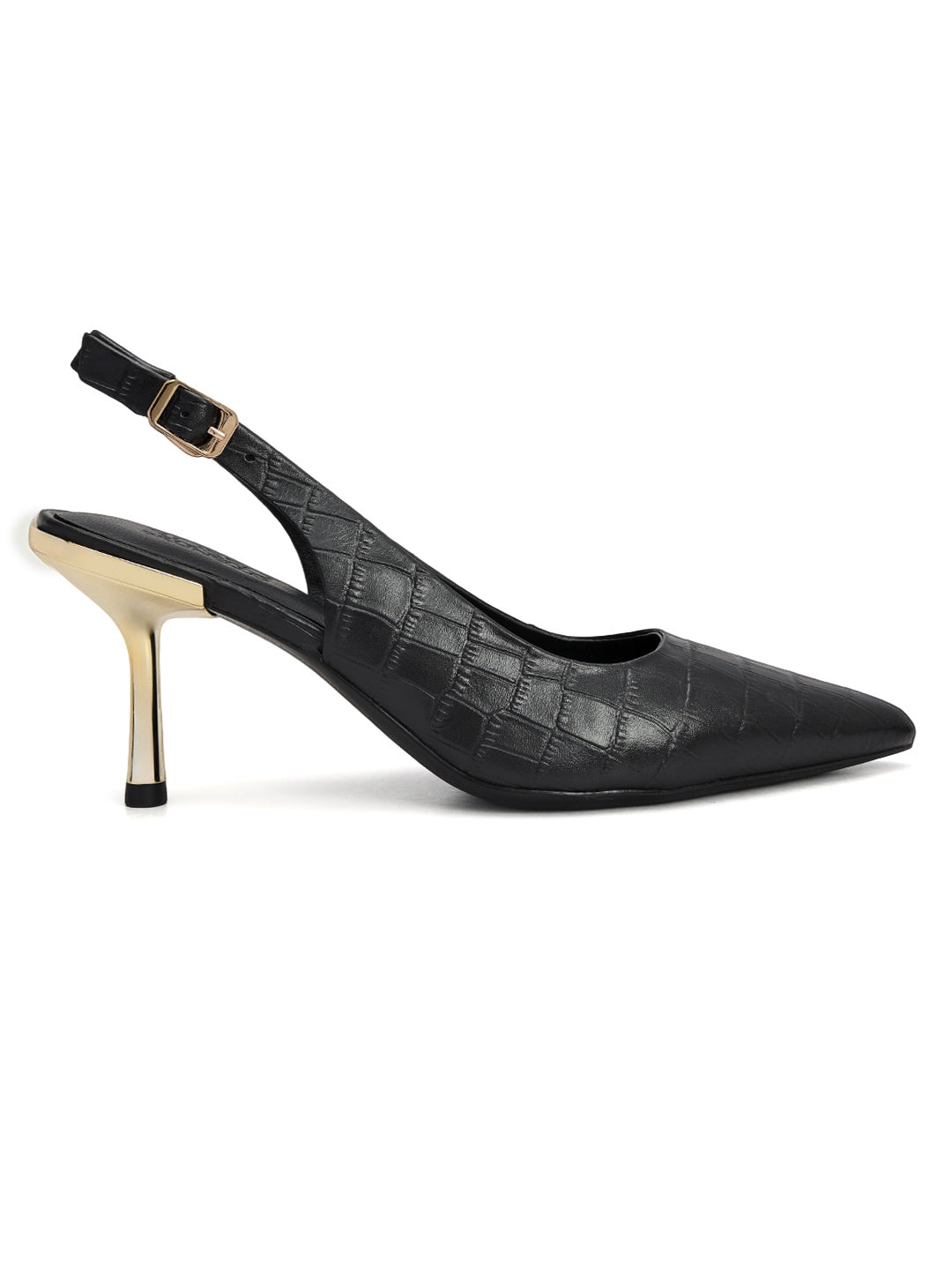Black Croco Textured Slingback Heels