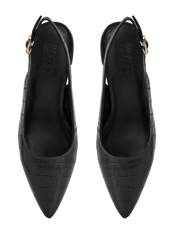 Black Croco Textured Slingback Heels