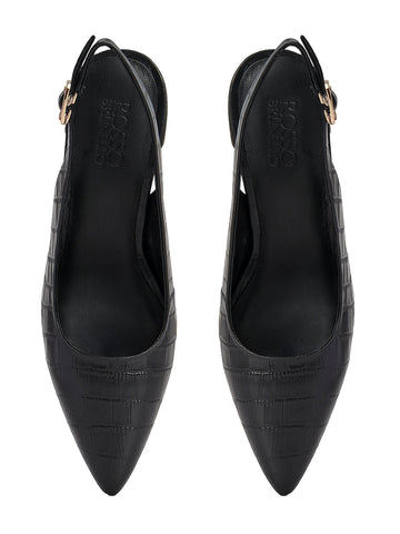 Black Croco Textured Slingback Heels