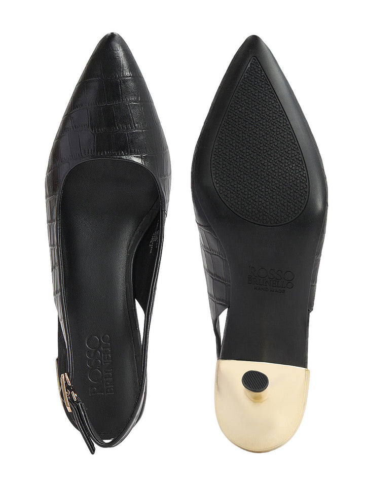 Black Croco Textured Slingback Heels