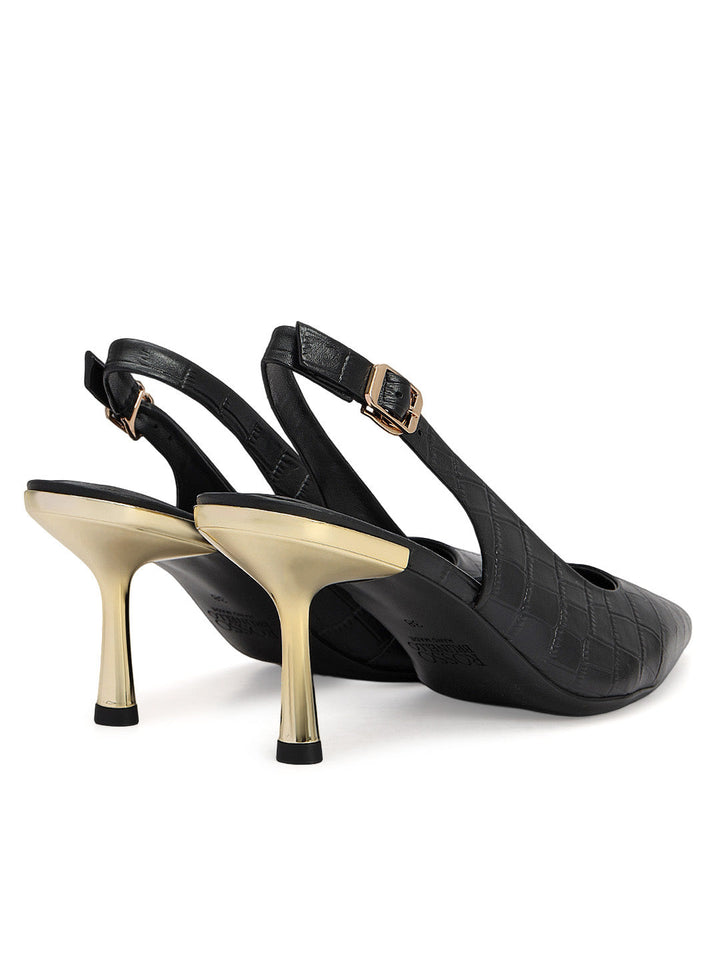 Black Croco Textured Slingback Heels