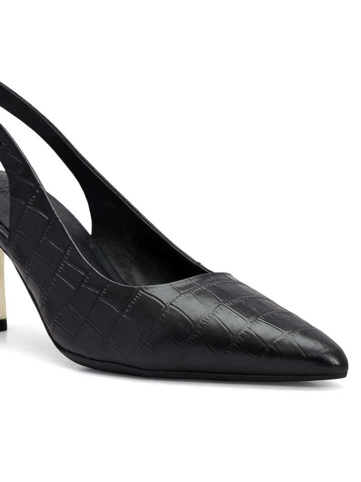 Black Croco Textured Slingback Heels