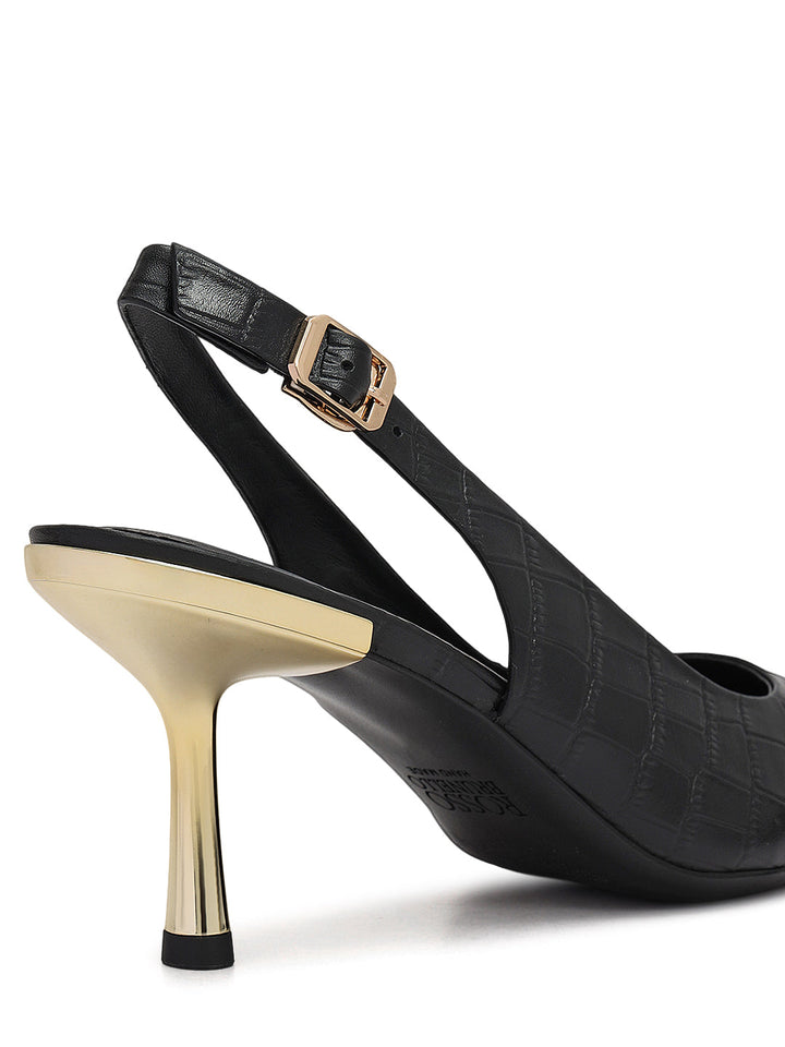 Black Croco Textured Slingback Heels