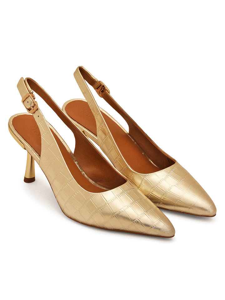 Golden Croco Textured Slingback Heels