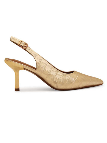 Golden Croco Textured Slingback Heels