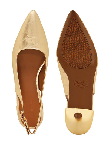 Golden Croco Textured Slingback Heels