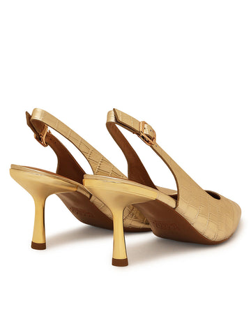 Golden Croco Textured Slingback Heels