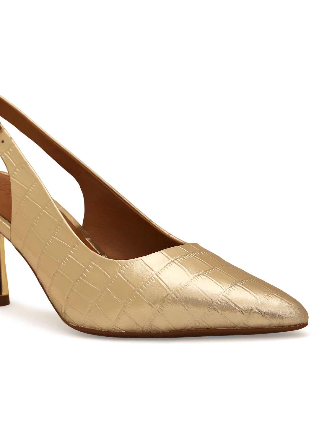 Golden Croco Textured Slingback Heels