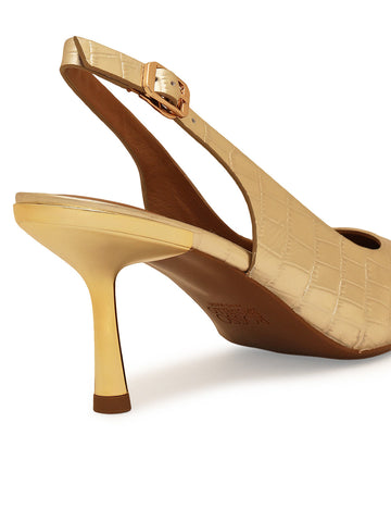 Golden Croco Textured Slingback Heels