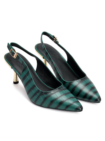 Green Croco Textured Slingback Heels