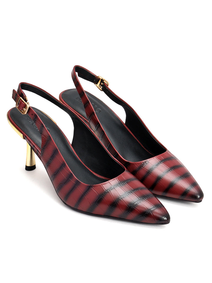 Burgundy Croco Textured Slingback Heels