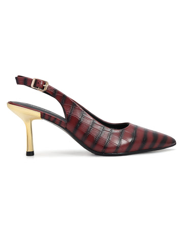 Burgundy Croco Textured Slingback Heels