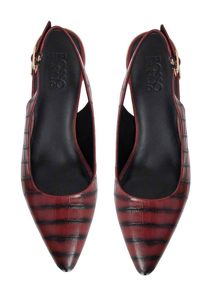 Burgundy Croco Textured Slingback Heels