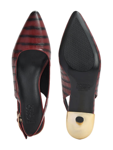 Burgundy Croco Textured Slingback Heels