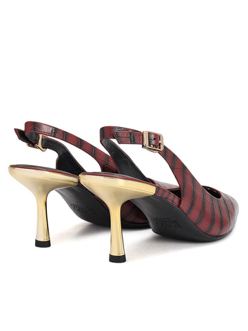 Burgundy Croco Textured Slingback Heels