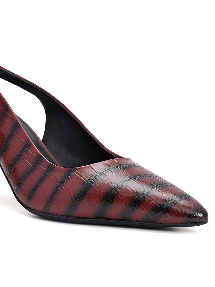 Burgundy Croco Textured Slingback Heels