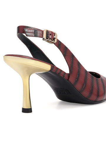 Burgundy Croco Textured Slingback Heels