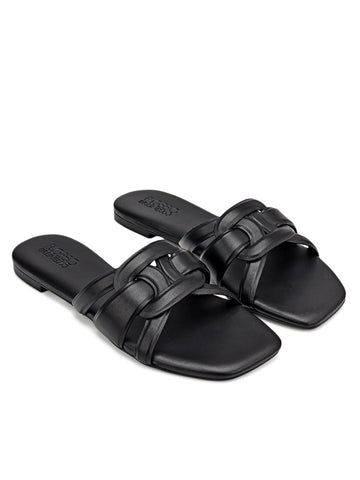Black Braided Leather Flats
