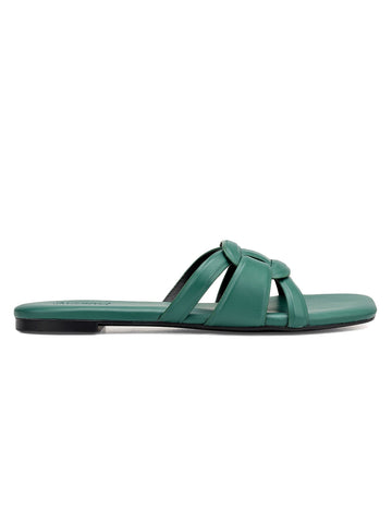 Green Braided Leather Flats
