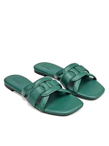 Green Braided Leather Flats