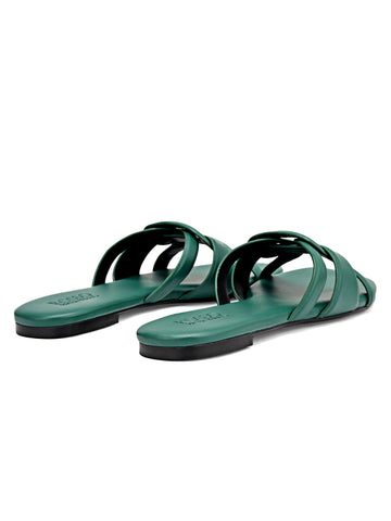 Green Braided Leather Flats