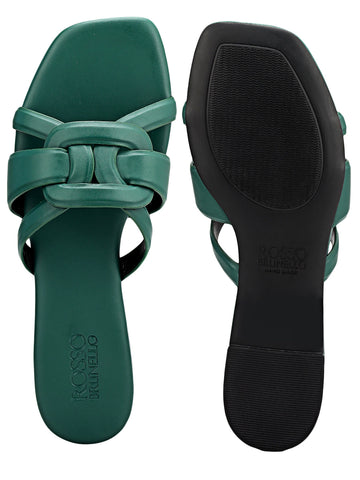 Green Braided Leather Flats