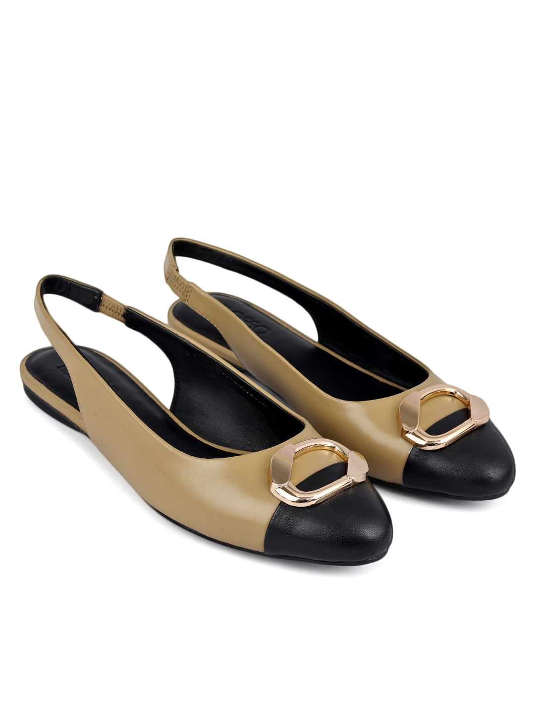 Beige Flats With Buckle Accent